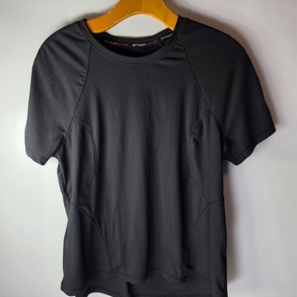 Spyder Active Womens Large Black Ribbed Performance Crewneck Tee Short Sleeve